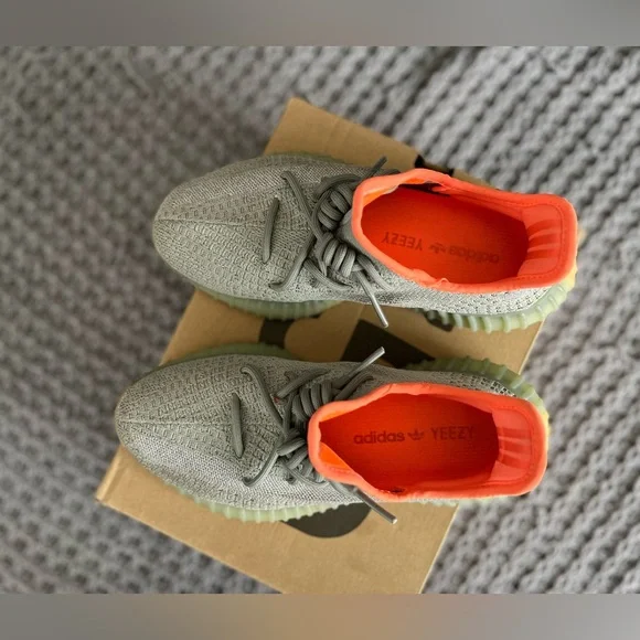Adidas Yeezy Boost 350 V2 Desert Sage shoes.
